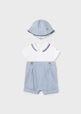 1615 - Romper w/hat set for newborn boy - Seersucker