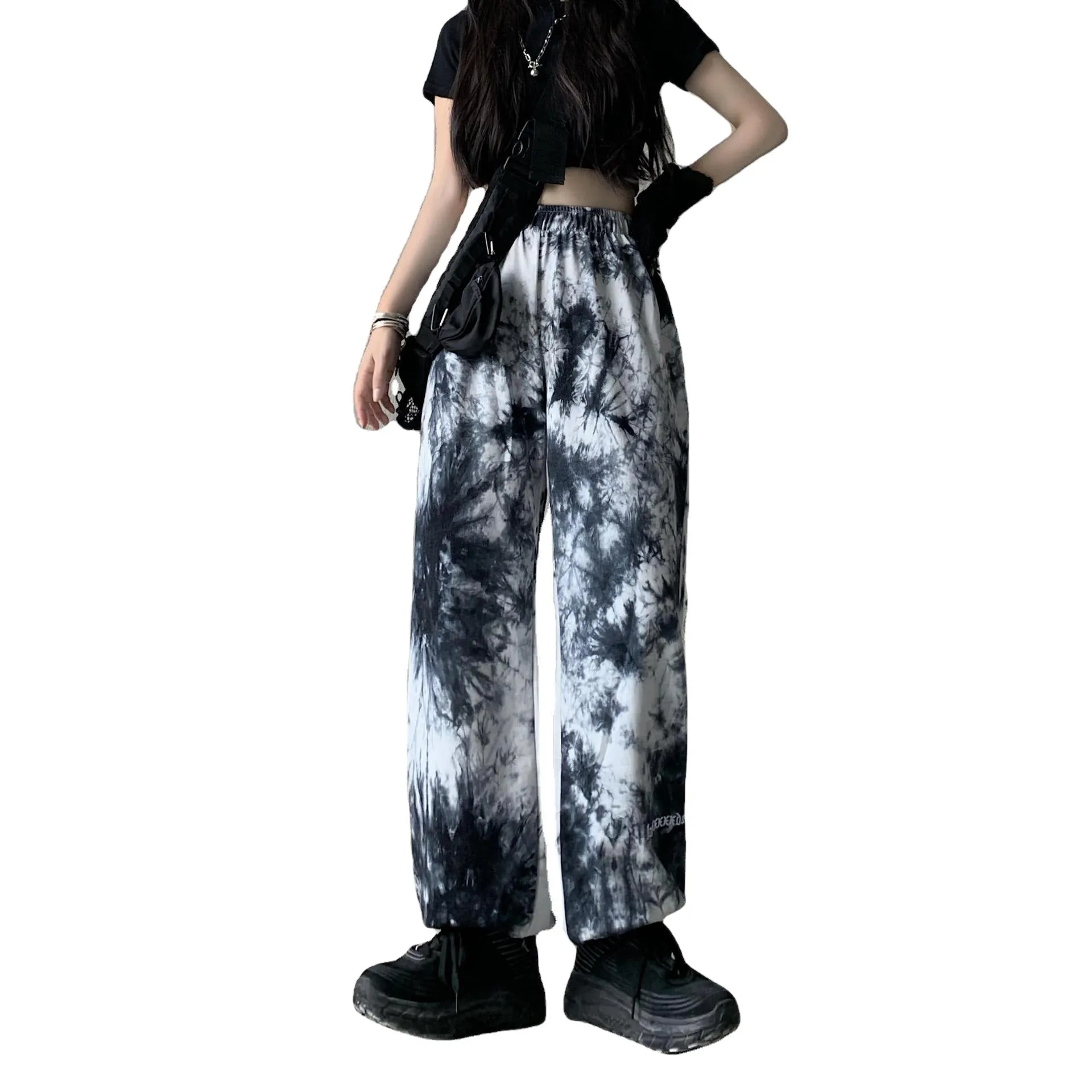 2022 Harajuku tie dye street hipster women cotton wide-leg sweatpants waist casual pants