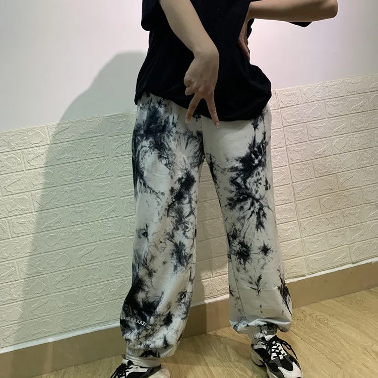 2022 Harajuku tie dye street hipster women cotton wide-leg sweatpants waist casual pants