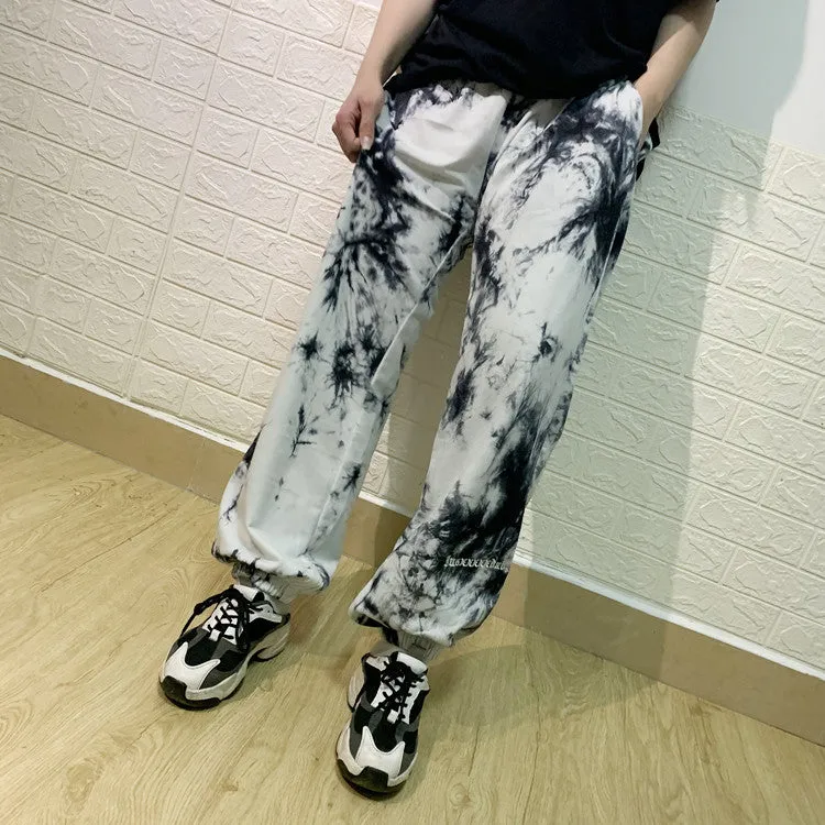 2022 Harajuku tie dye street hipster women cotton wide-leg sweatpants waist casual pants