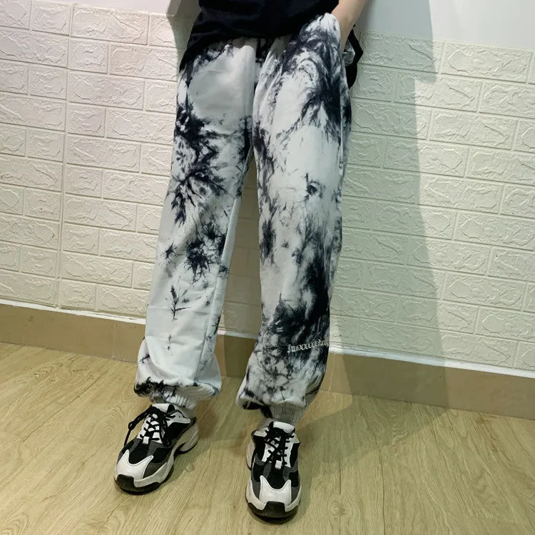 2022 Harajuku tie dye street hipster women cotton wide-leg sweatpants waist casual pants