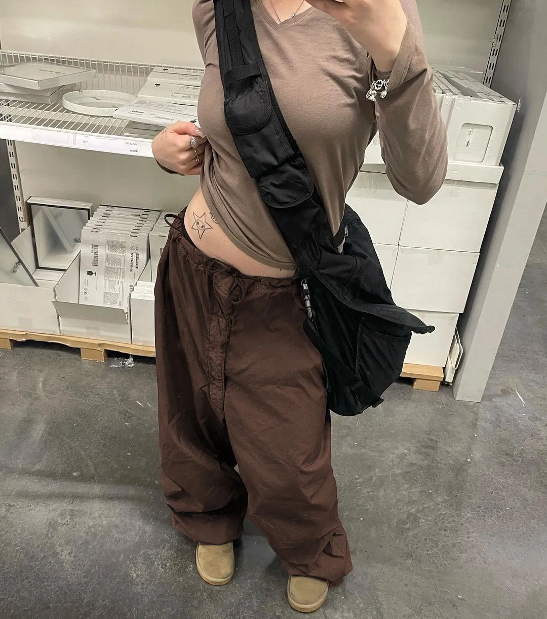 2022 wide leg mid-waist cargo pants loose multi-pockets retro drawstring pleated sweatpants