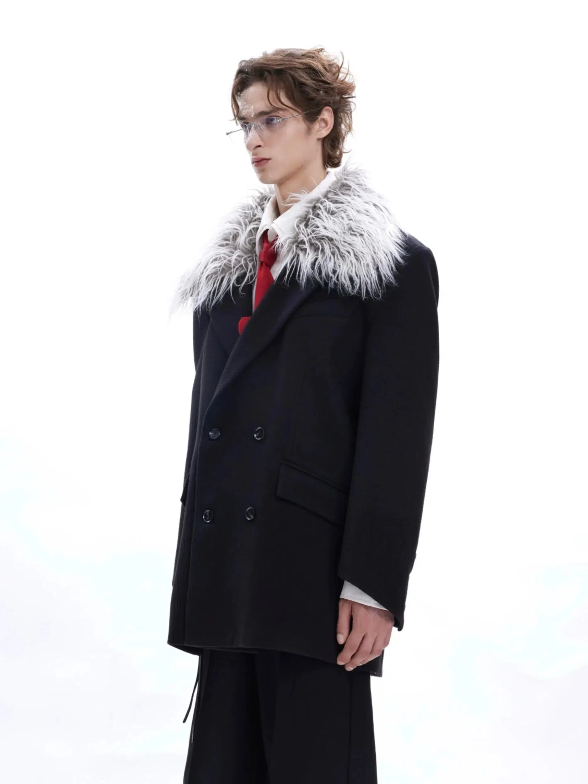 3D Twill Fur Collar Suit Jacket