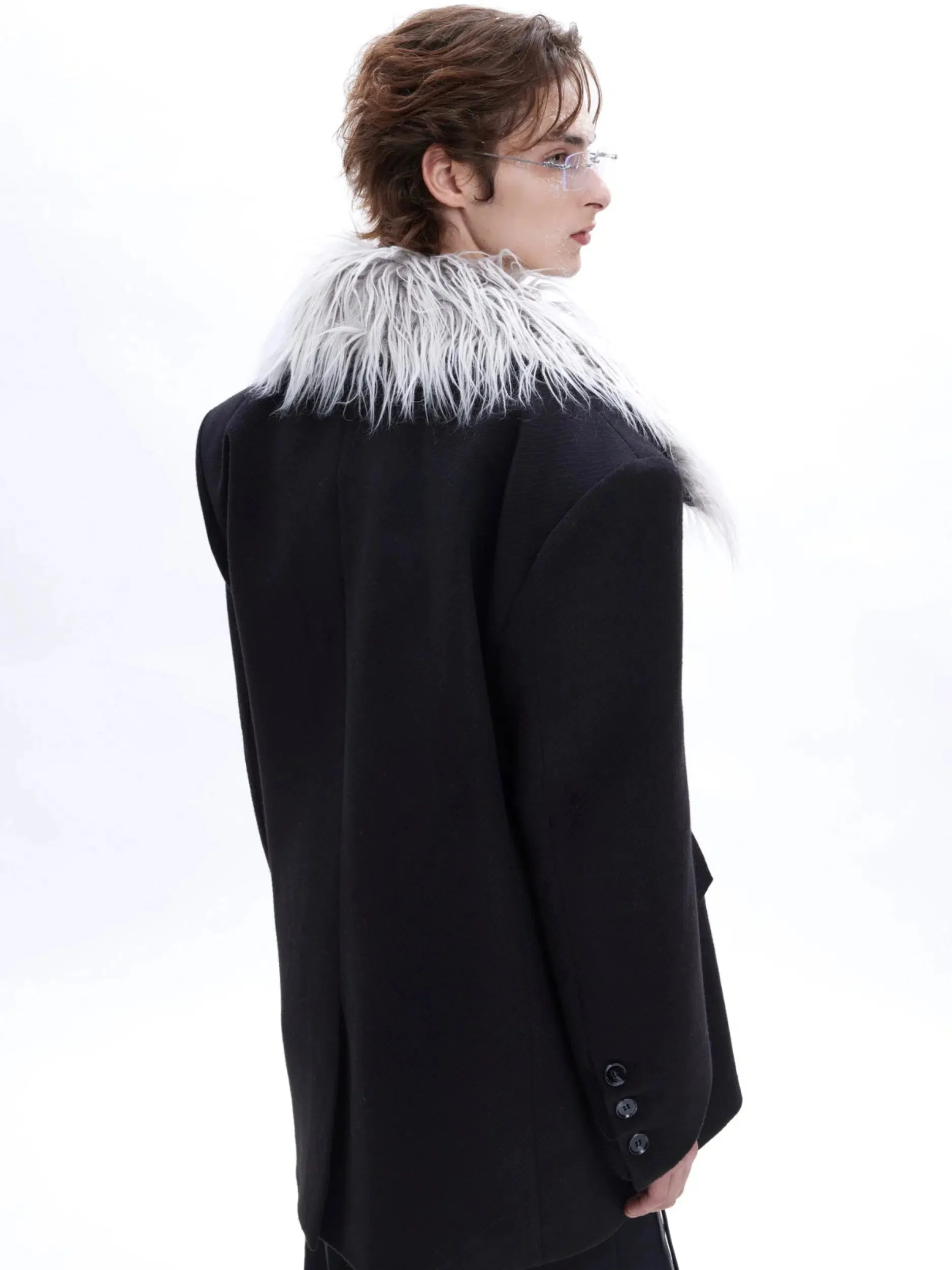 3D Twill Fur Collar Suit Jacket