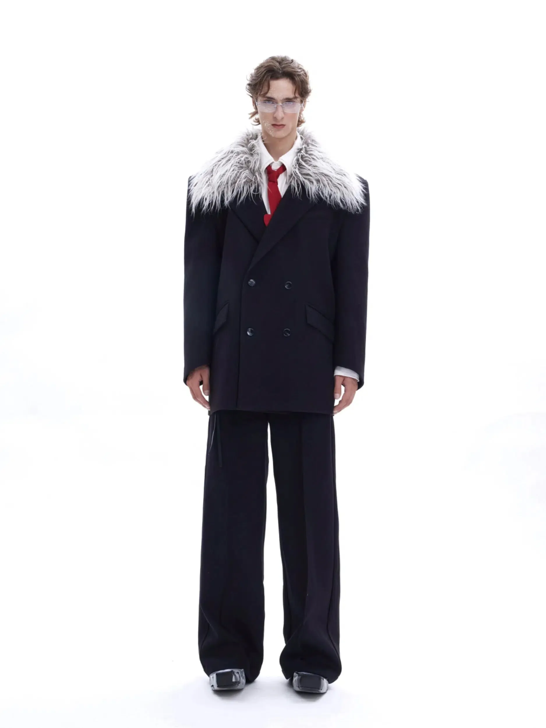 3D Twill Fur Collar Suit Jacket