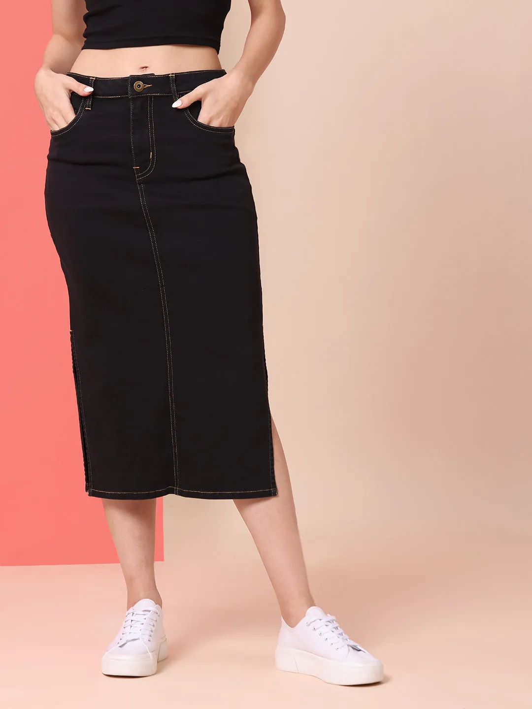 5 POCKET DENIM PENCIL SKIRT W/ SIDE SLITS