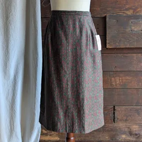 70s Vintage Olive Green and Red Pencil Skirt