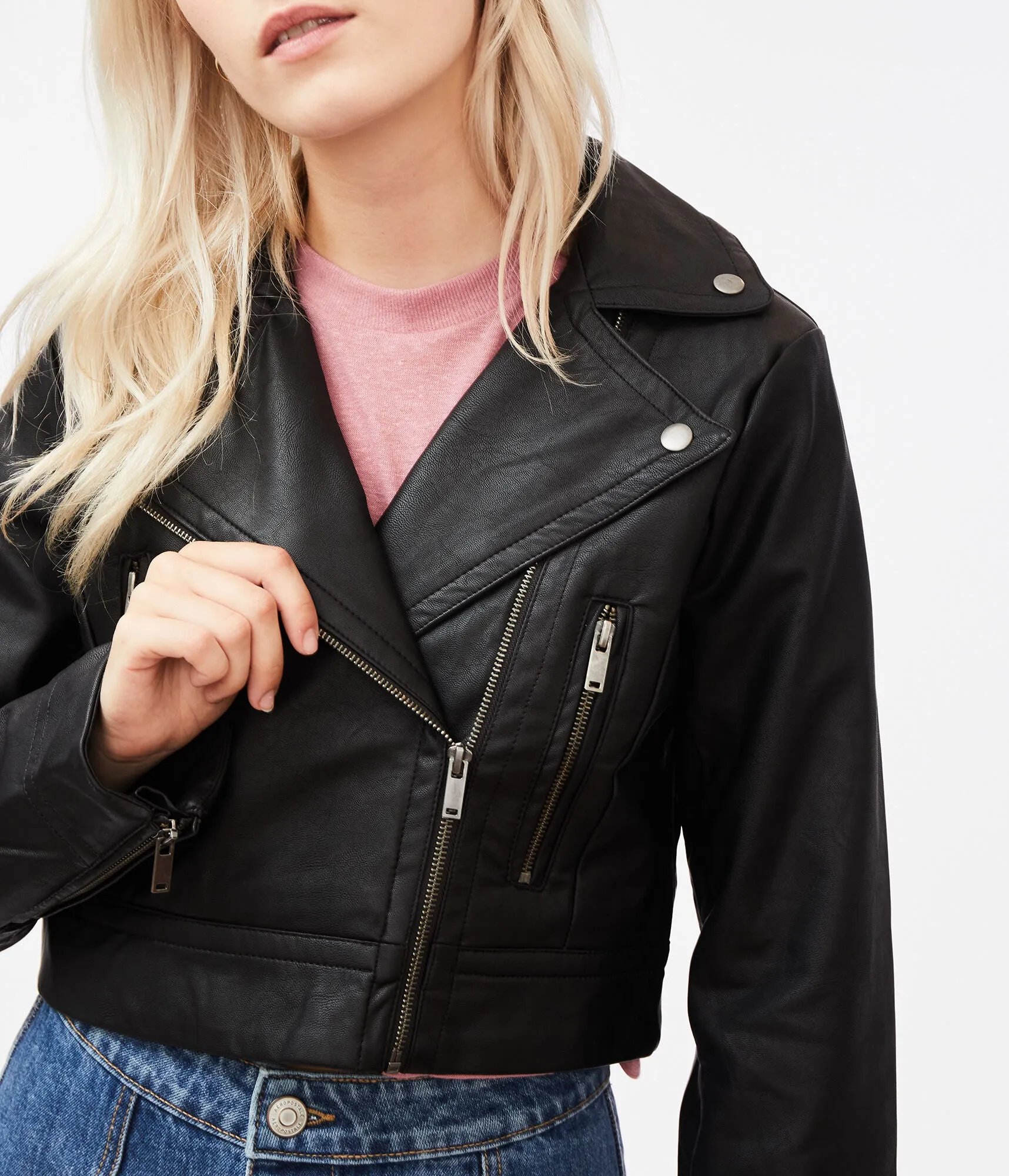 Aeropostale Faux Leather Cropped Moto Jacket