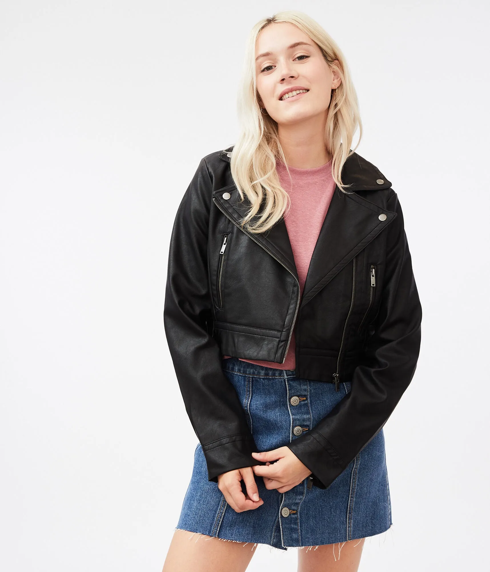 Aeropostale Faux Leather Cropped Moto Jacket