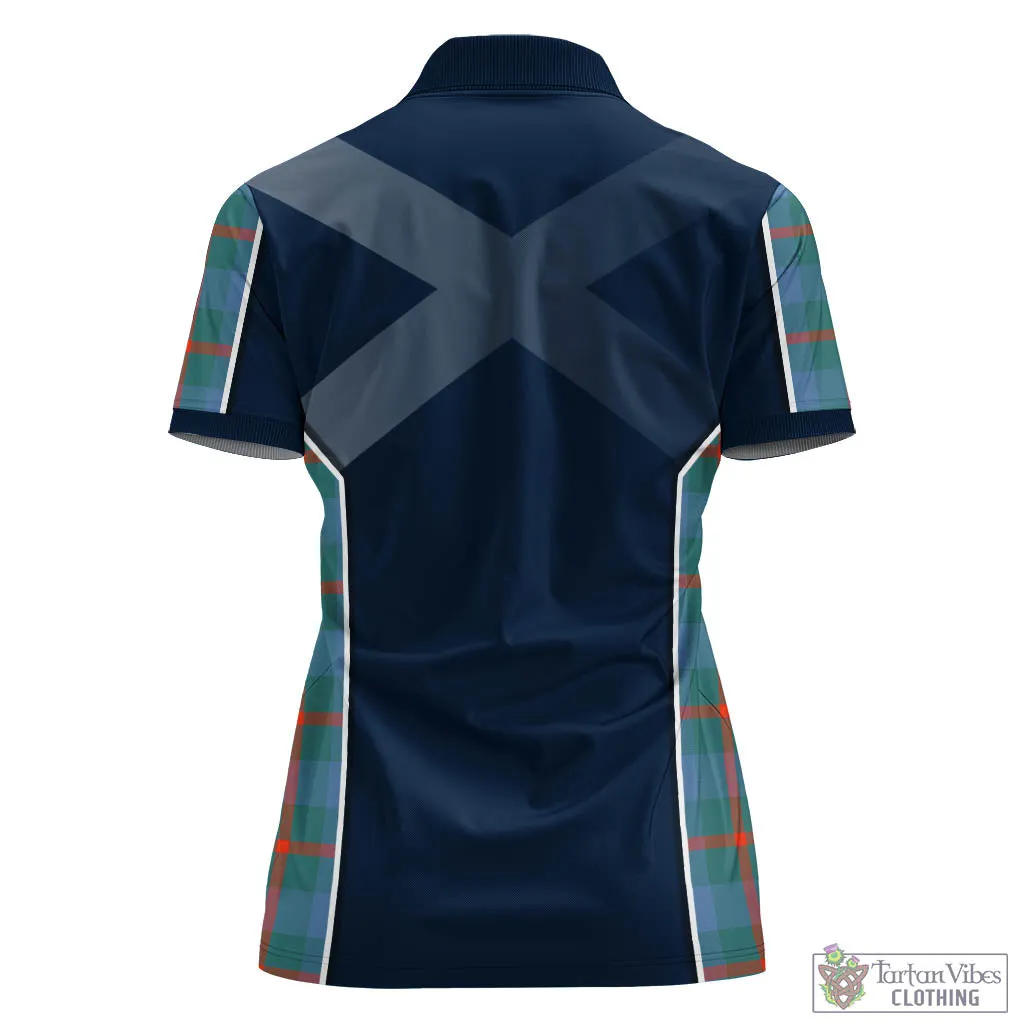 Agnew Ancient Tartan Women's Polo Shirt with Family Crest and Scottish Thistle Vibes Sport Style