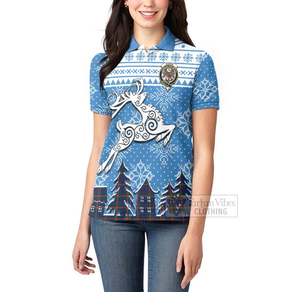 Agnew Clan Christmas Women's Polo Shirt Celtic Reindeer Style