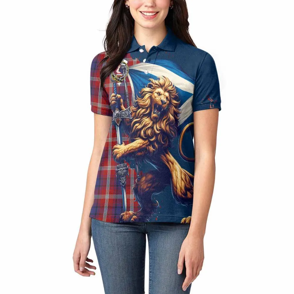 Ainslie Tartan Family Crest Women's Polo Shirt with Scottish Majestic Lion