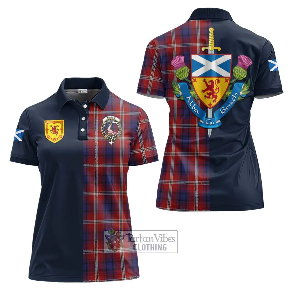 Ainslie Tartan Women's Polo Shirt Alba with Scottish Lion Royal Arm Half Style