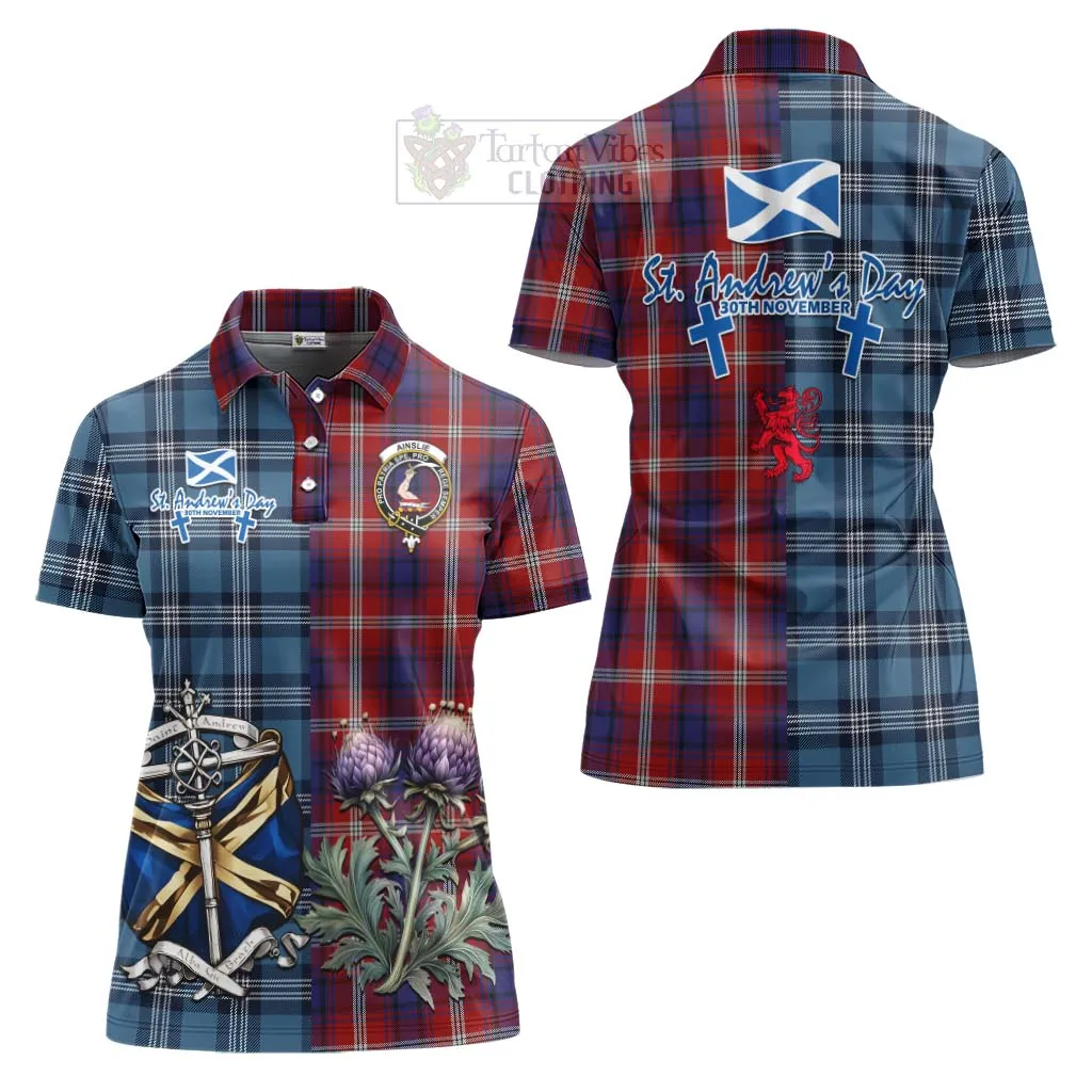 Ainslie Tartan Women's Polo Shirt Happy St. Andrew's Day Half Tartan Style