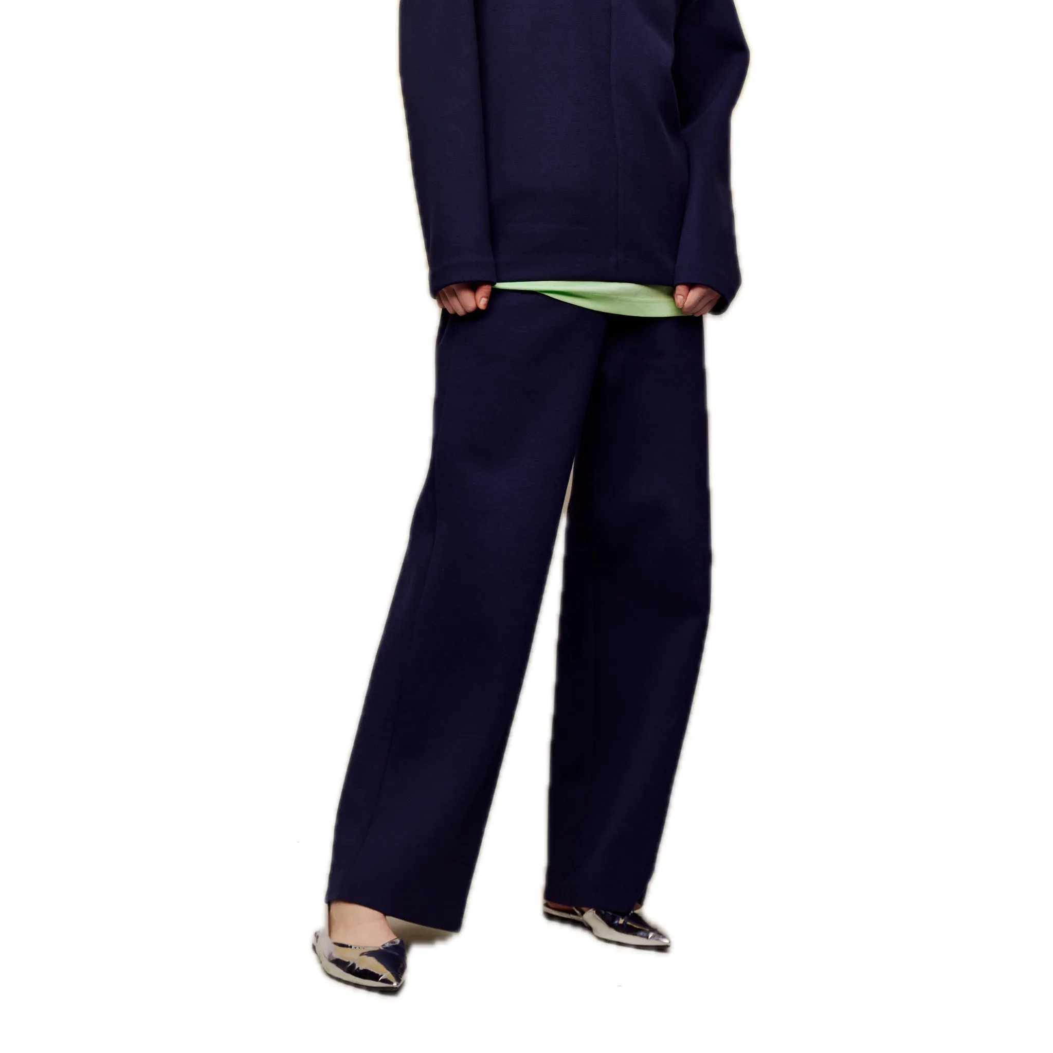 Air Layer Double Waist Wide-leg Sweatpants in Dark Blue