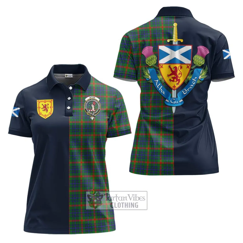 Aiton Tartan Women's Polo Shirt Alba with Scottish Lion Royal Arm Half Style