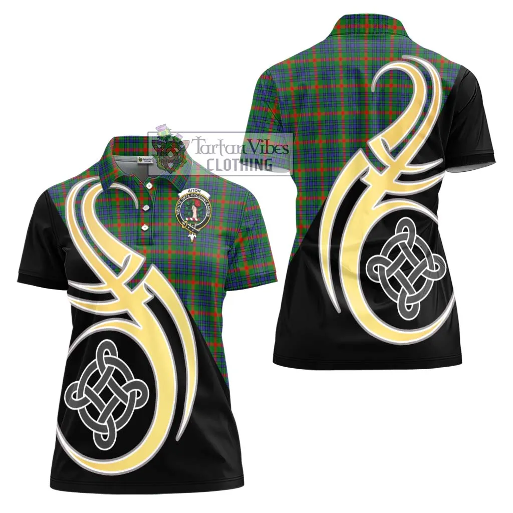 Aiton Tartan Women's Polo Shirt with Family Crest and Celtic Symbol Style