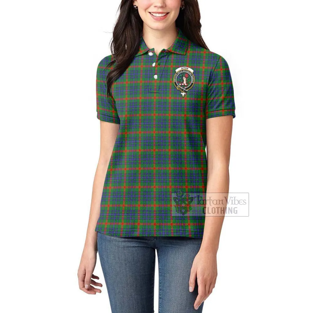 Aiton Tartan Women's Polo Shirt with Family Crest Celtic Skull Style