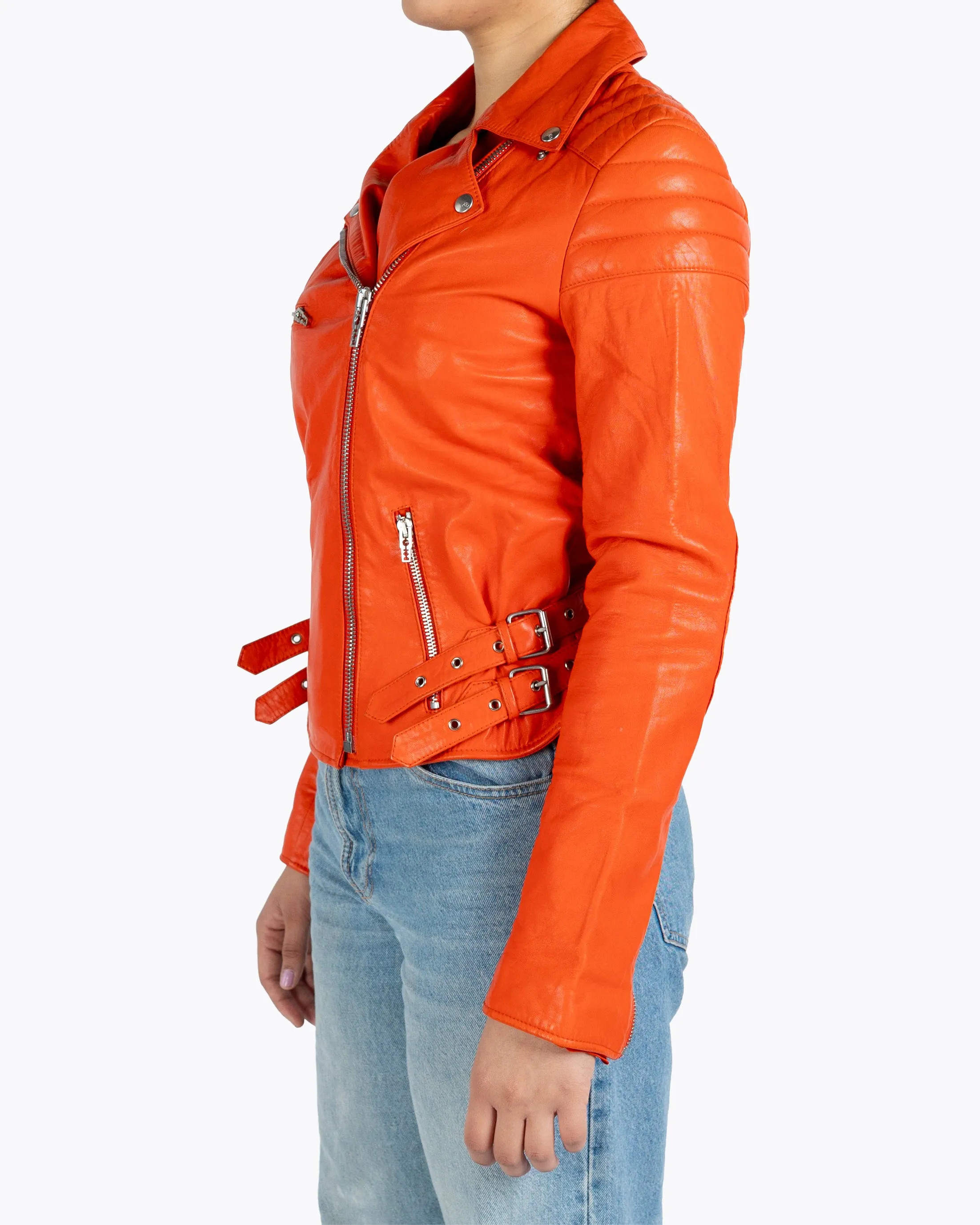 Alexander McQueen Cropped Orange Biker Jacket