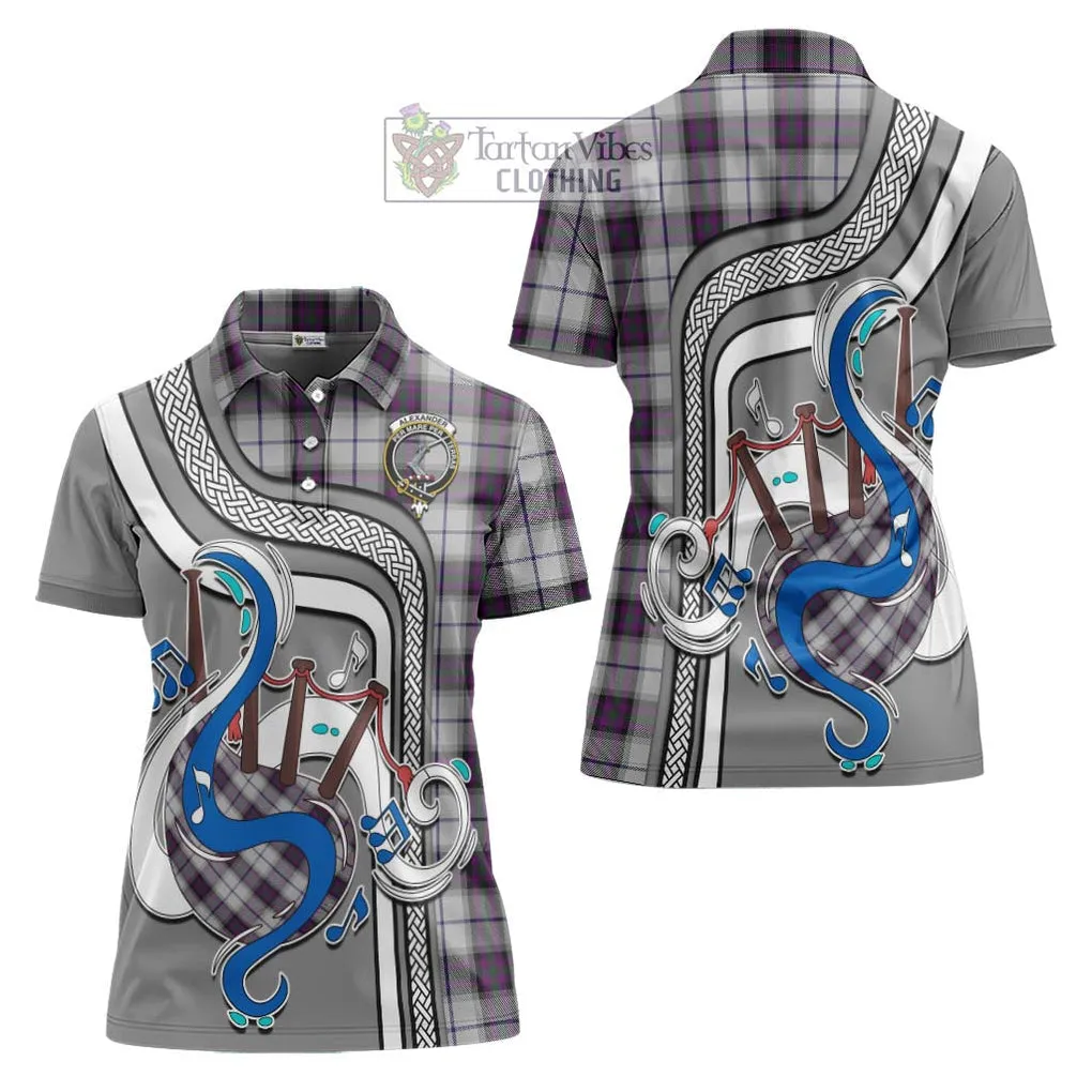 Alexander of Menstry Dress Tartan Women's Polo Shirt with Epic Bagpipe Style