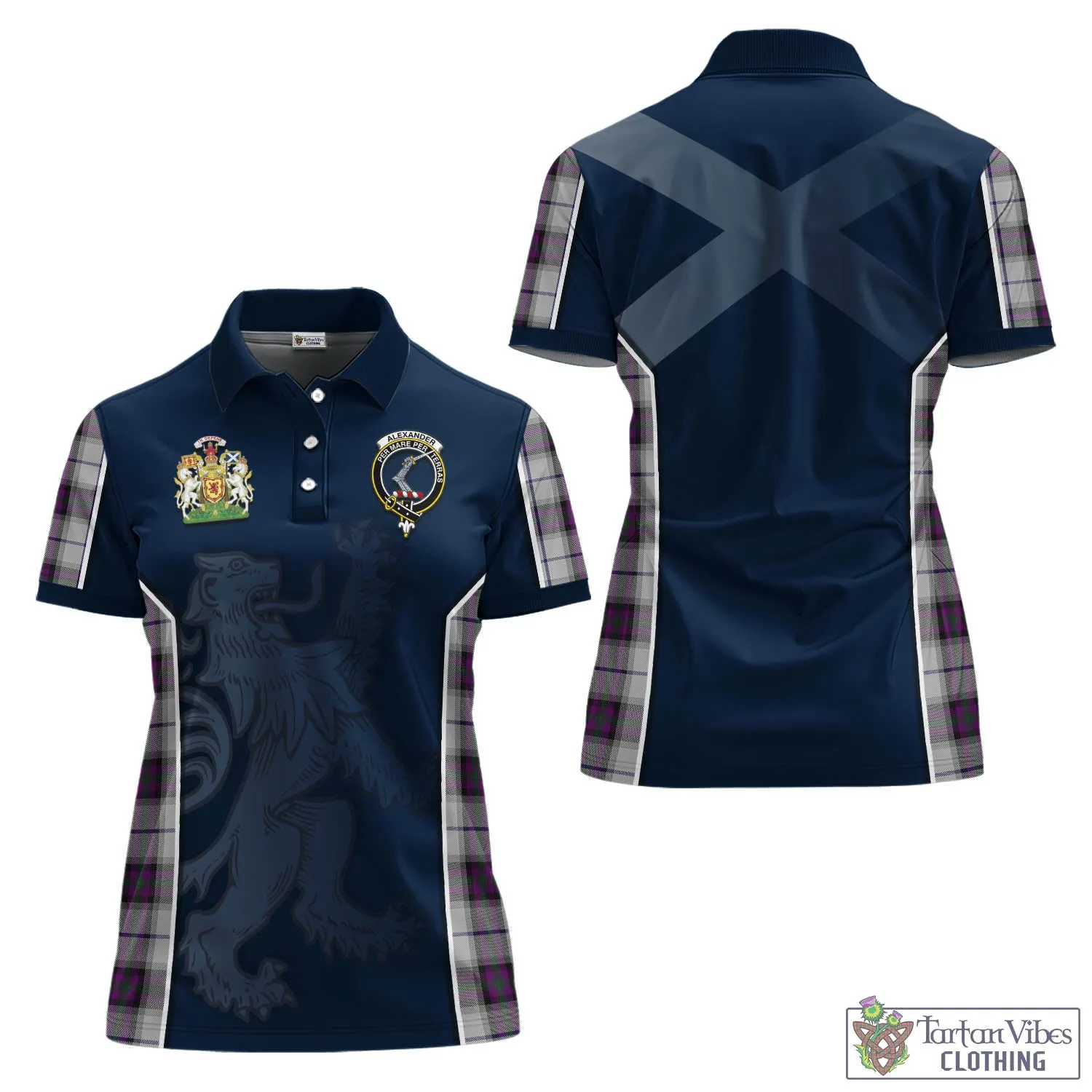 Alexander of Menstry Dress Tartan Women's Polo Shirt with Family Crest and Lion Rampant Vibes Sport Style