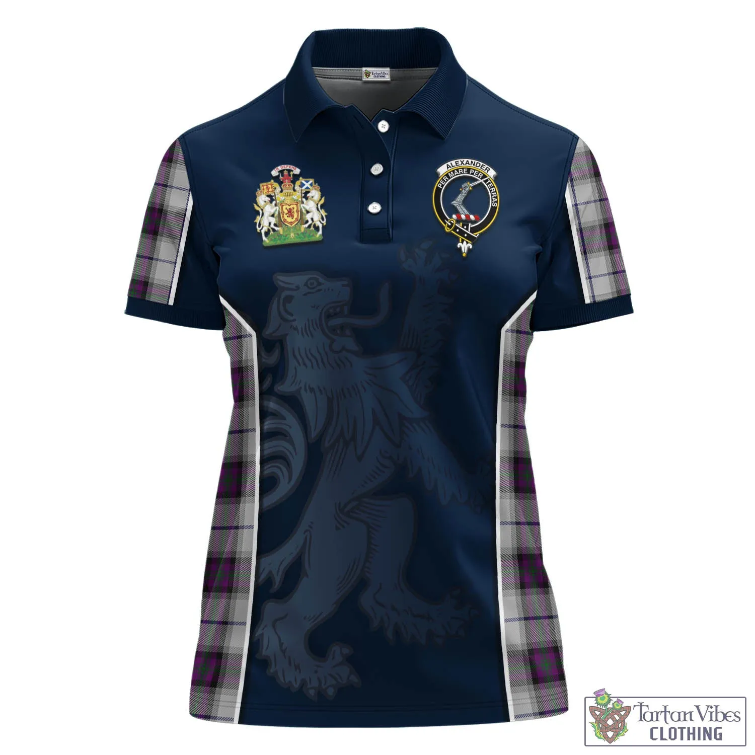 Alexander of Menstry Dress Tartan Women's Polo Shirt with Family Crest and Lion Rampant Vibes Sport Style