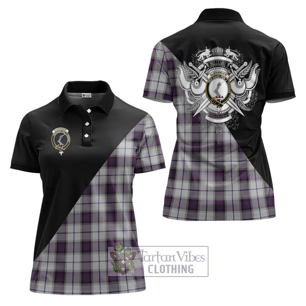 Alexander of Menstry Dress Tartan Women's Polo Shirt with Family Crest and Military Logo Style