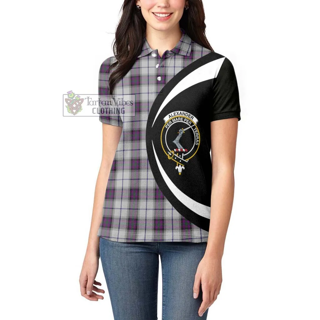 Alexander of Menstry Dress Tartan Women's Polo Shirt with Family Crest Circle Style