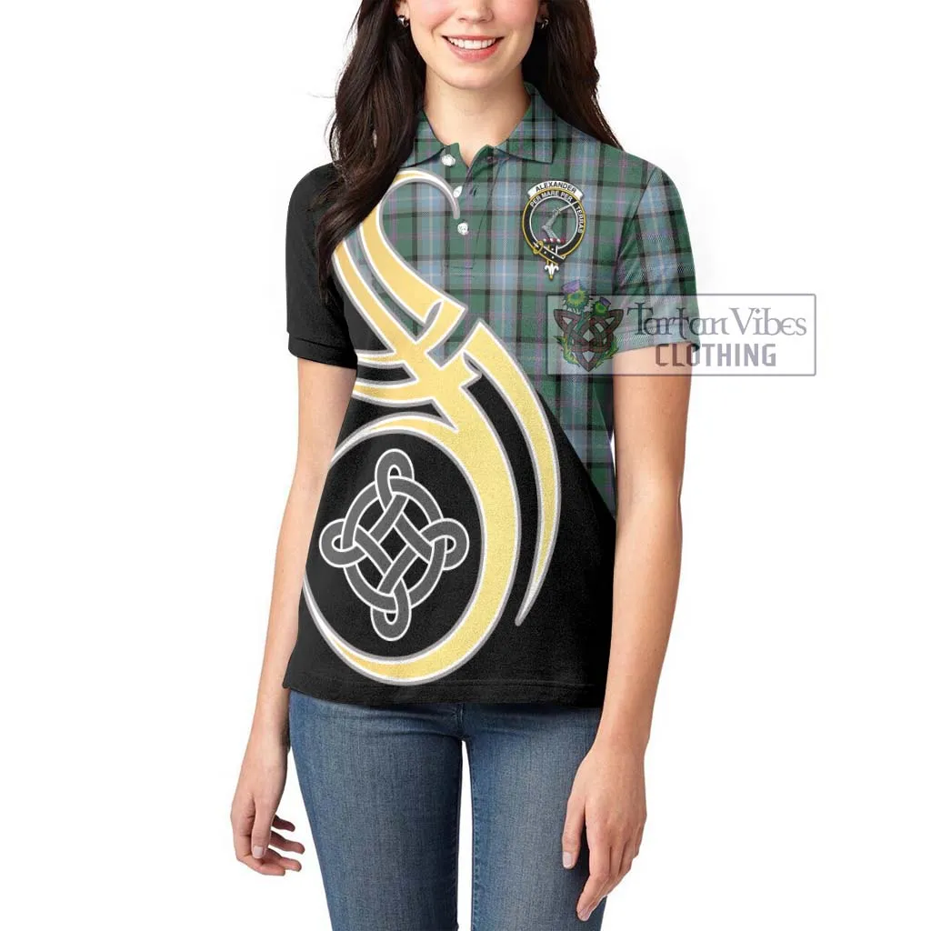 Alexander of Menstry Hunting Tartan Women's Polo Shirt with Family Crest and Celtic Symbol Style