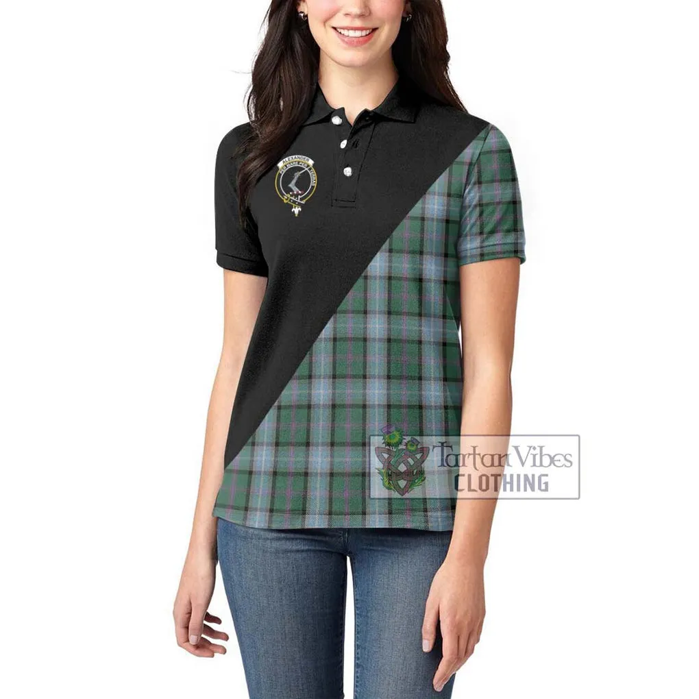 Alexander of Menstry Hunting Tartan Women's Polo Shirt with Family Crest and Military Logo Style