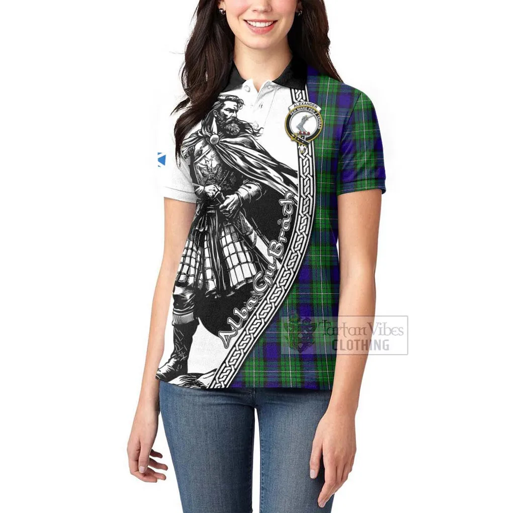 Alexander Tartan Clan Crest Women's Polo Shirt with Highlander Warrior Celtic Style