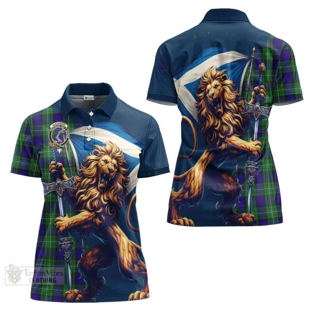 Alexander Tartan Family Crest Women's Polo Shirt with Scottish Majestic Lion