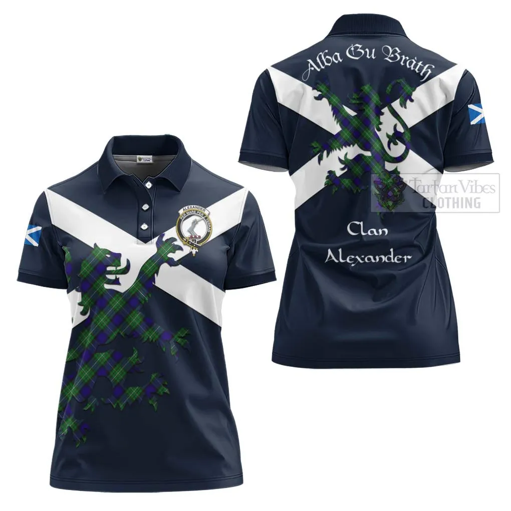 Alexander Tartan Lion Rampant Women's Polo Shirt Proudly Display Your Heritage with Alba Gu Brath and Clan Name