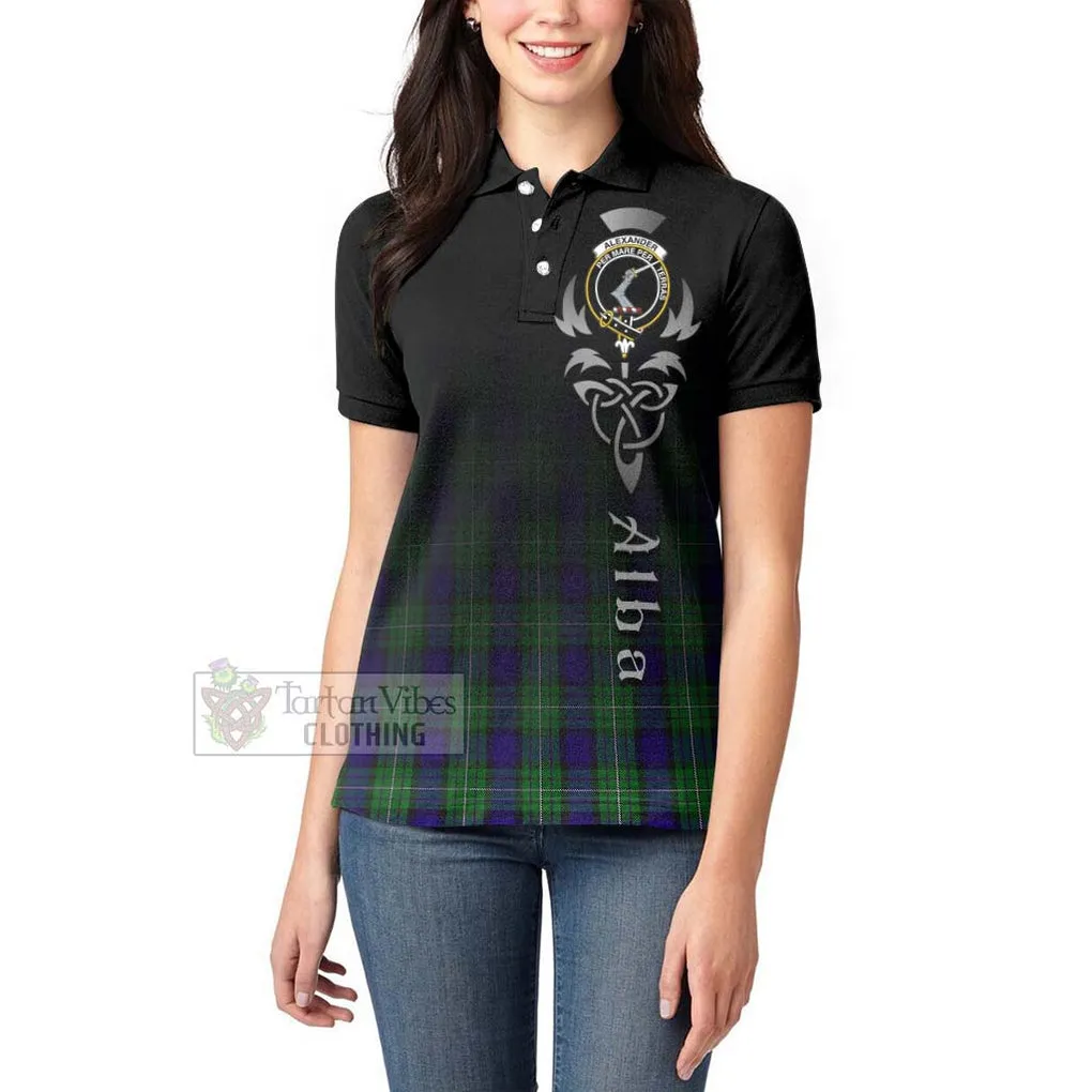 Alexander Tartan Women's Polo Shirt Featuring Alba Gu Brath Family Crest Celtic Inspired