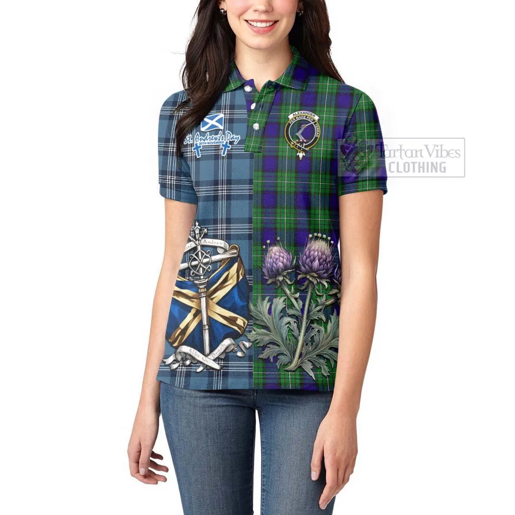 Alexander Tartan Women's Polo Shirt Happy St. Andrew's Day Half Tartan Style