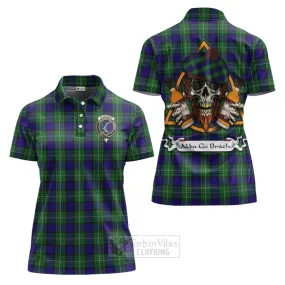 Alexander Tartan Women's Polo Shirt with Family Crest and Bearded Skull Holding Bottles of Whiskey