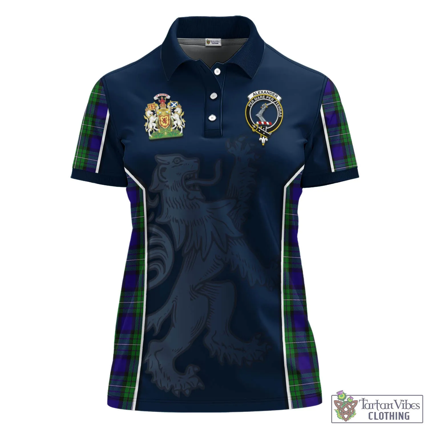 Alexander Tartan Women's Polo Shirt with Family Crest and Lion Rampant Vibes Sport Style