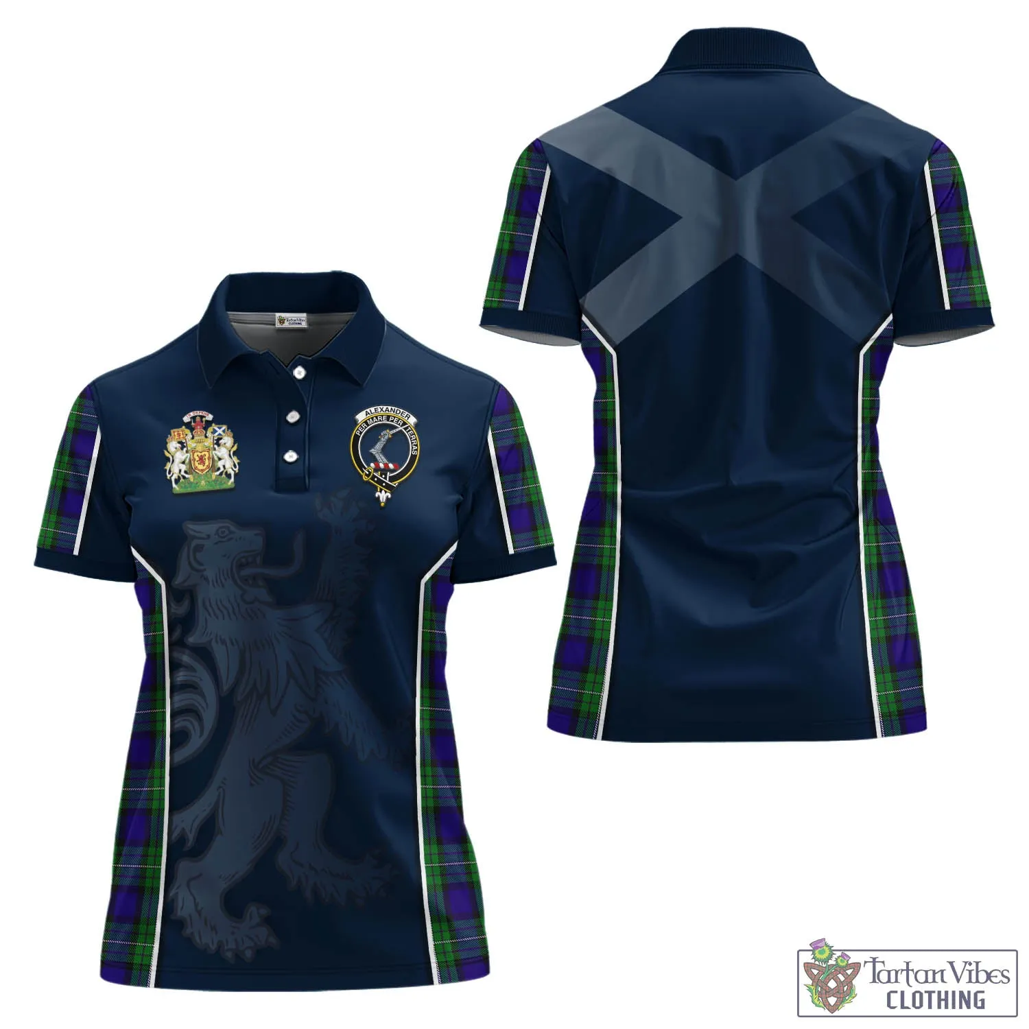 Alexander Tartan Women's Polo Shirt with Family Crest and Lion Rampant Vibes Sport Style