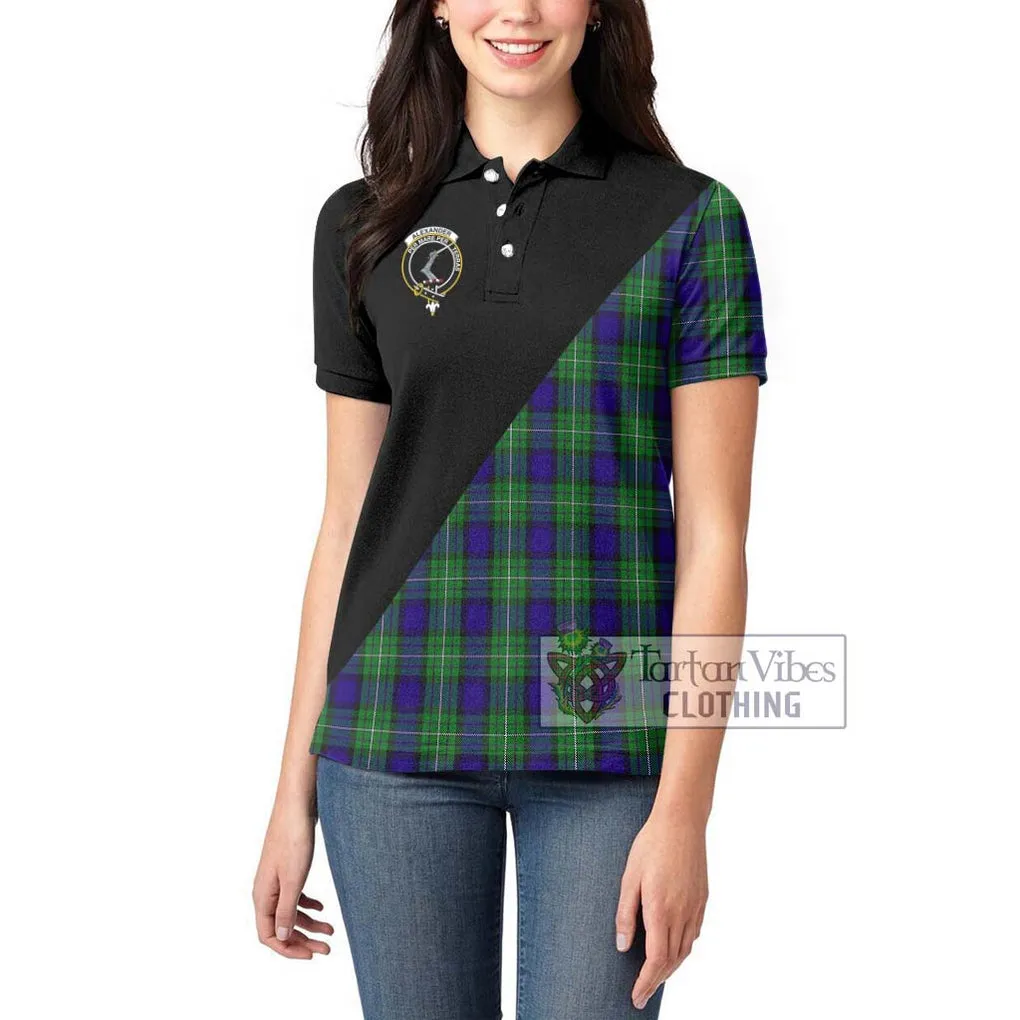 Alexander Tartan Women's Polo Shirt with Family Crest and Military Logo Style