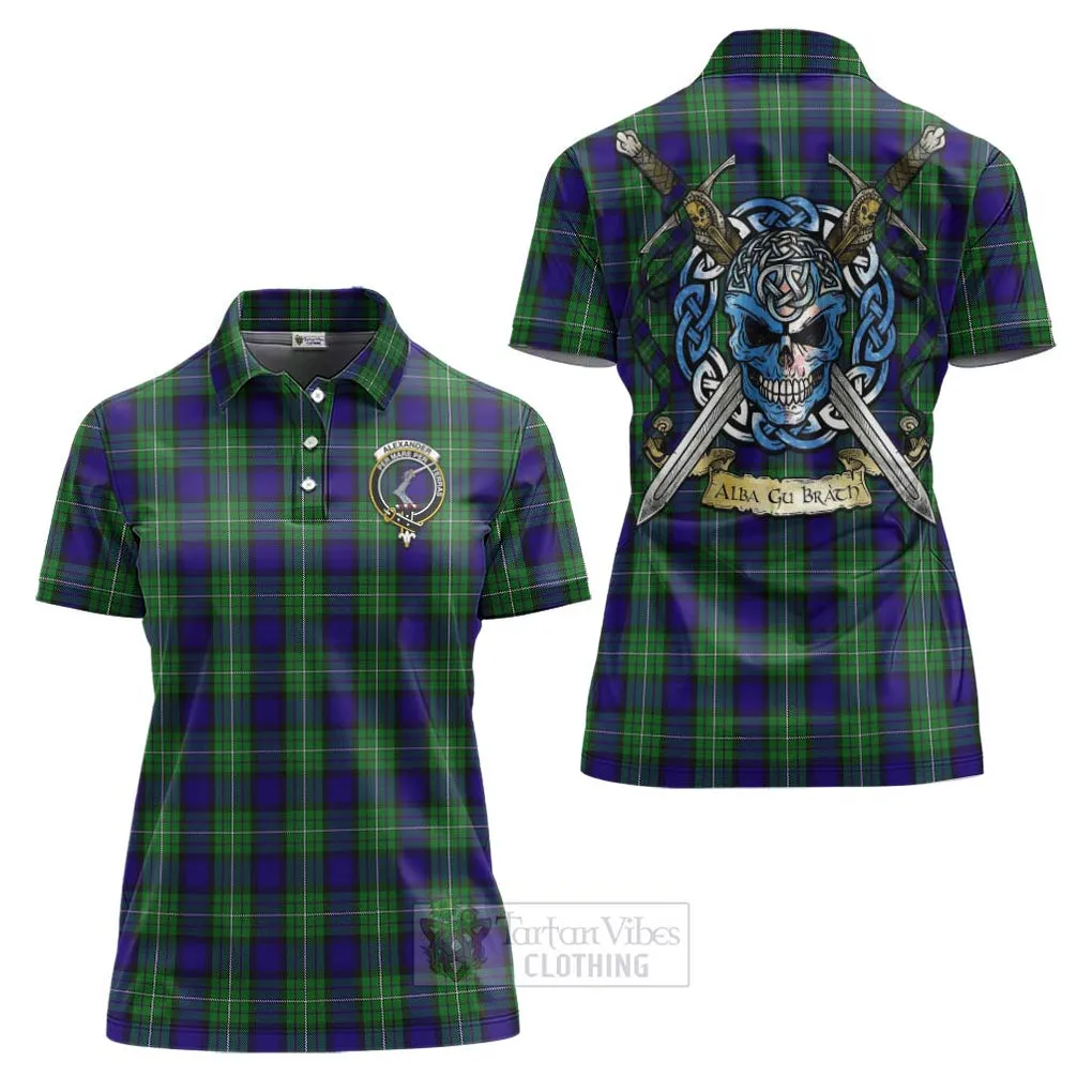 Alexander Tartan Women's Polo Shirt with Family Crest Celtic Skull Style