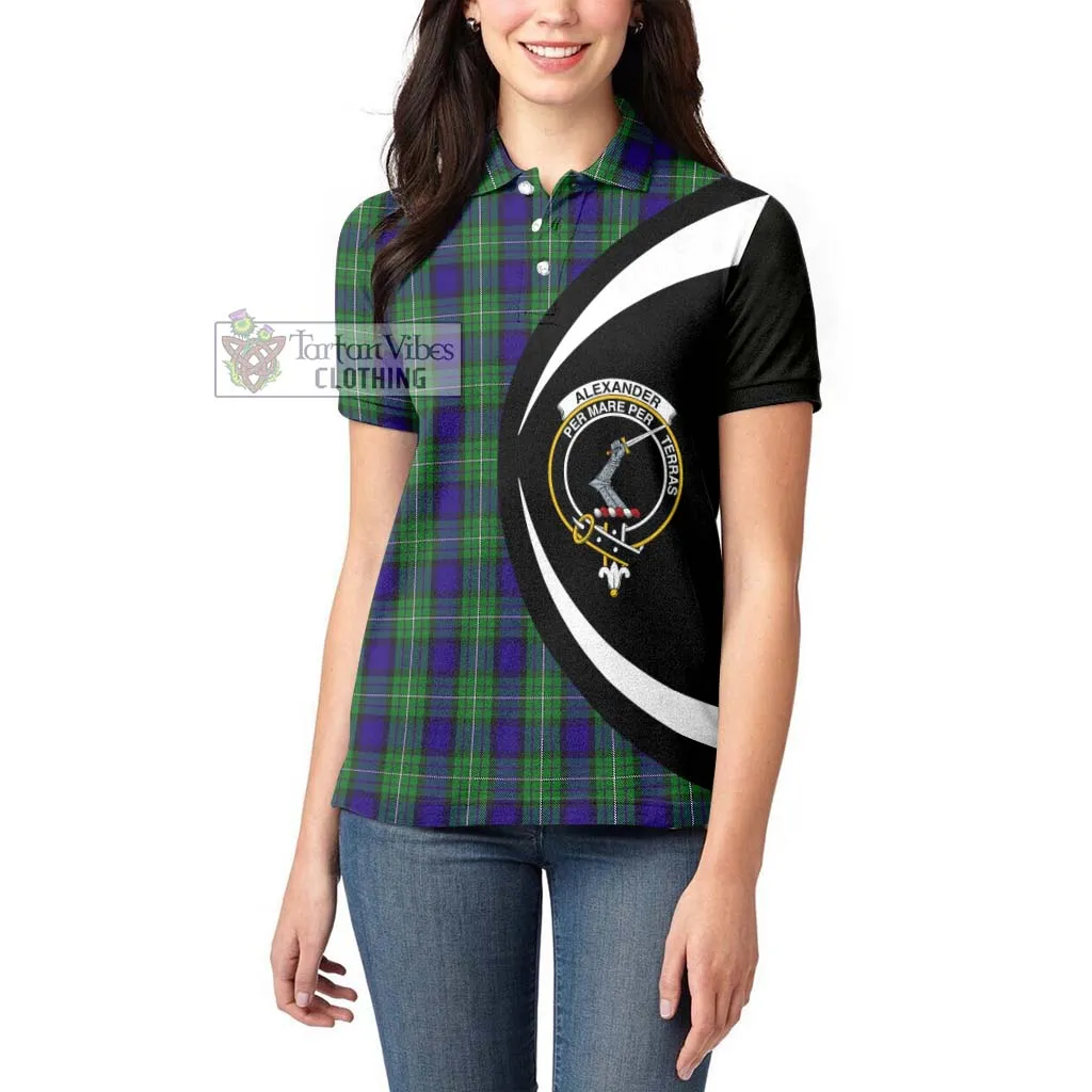 Alexander Tartan Women's Polo Shirt with Family Crest Circle Style