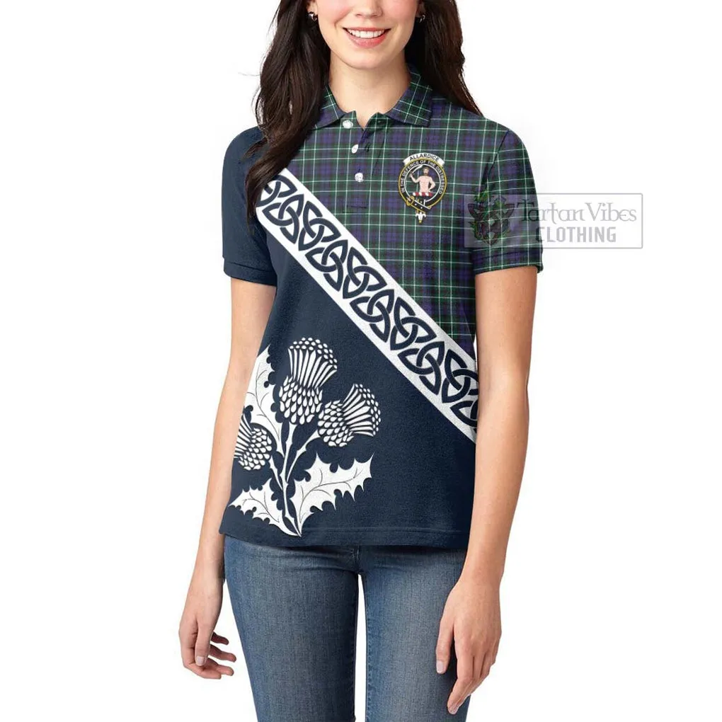 Allardice Tartan Women's Polo Shirt Featuring Thistle and Scotland Map