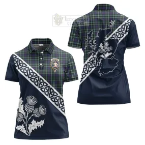 Allardice Tartan Women's Polo Shirt Featuring Thistle and Scotland Map