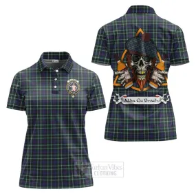 Allardice Tartan Women's Polo Shirt with Family Crest and Bearded Skull Holding Bottles of Whiskey