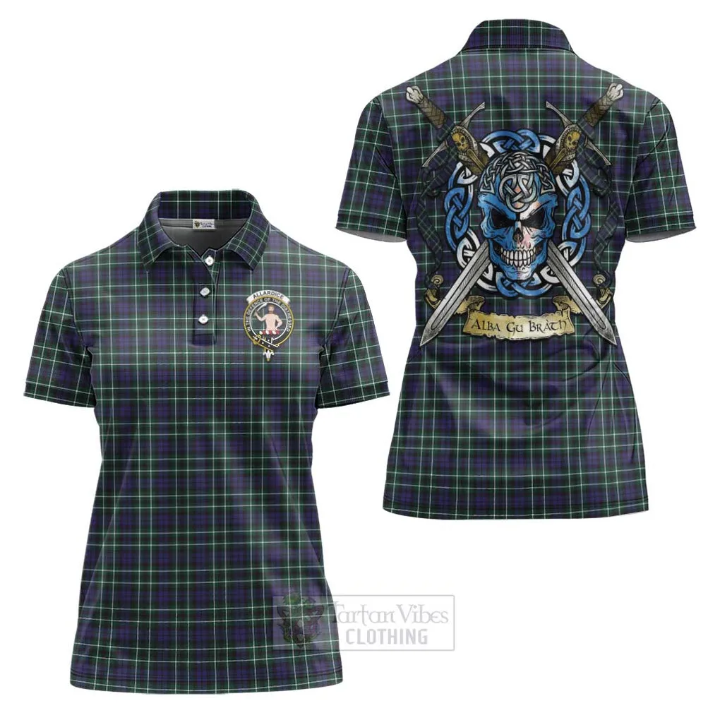 Allardice Tartan Women's Polo Shirt with Family Crest Celtic Skull Style