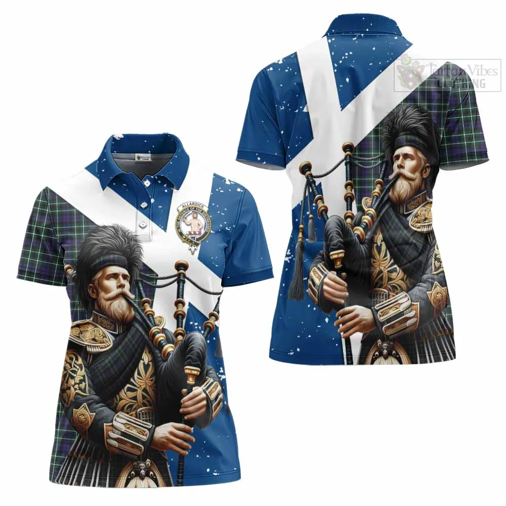 Allardice Tartan Women's Polo Shirt with Family Crest Scottish Bagpiper Vibes