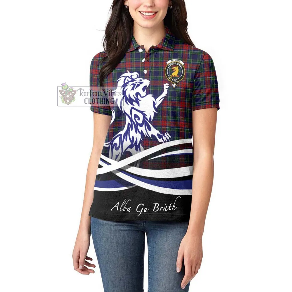 Allison Red Tartan Women's Polo Shirt with Alba Gu Brath Regal Lion Emblem