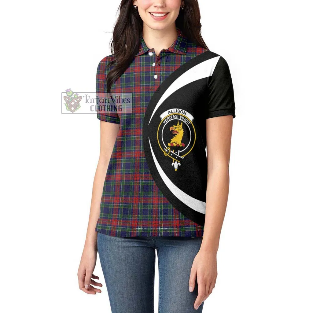 Allison Red Tartan Women's Polo Shirt with Family Crest Circle Style