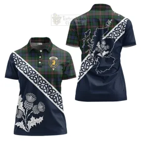 Allison Tartan Women's Polo Shirt Featuring Thistle and Scotland Map