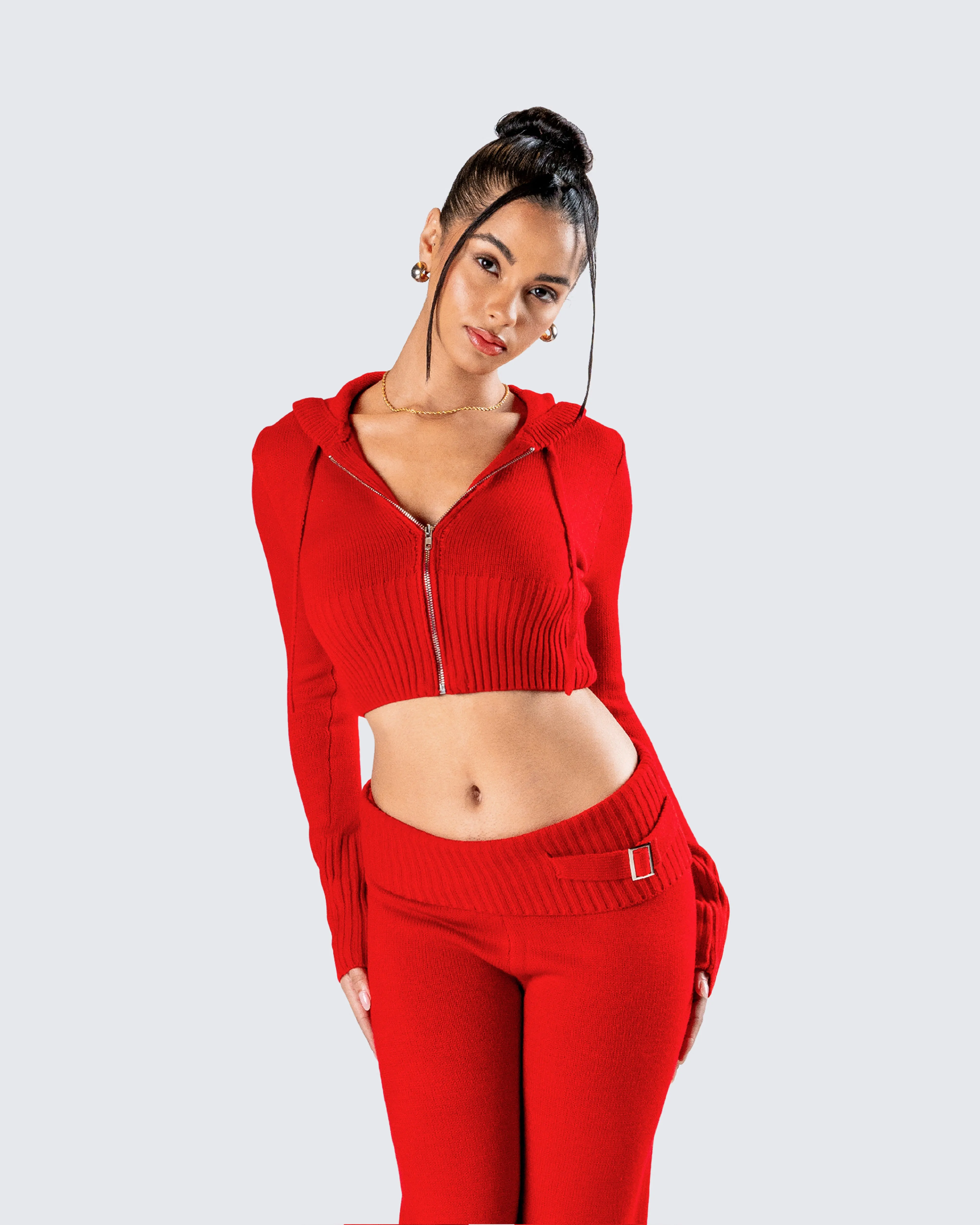 Alyssa Red Knit Cropped Jacket